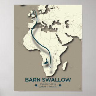 Poster Carte de migration de l'hirondelle de grange - min
