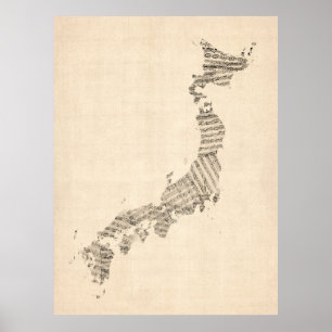 Poster Carte de musique ancienne feuille du Japon
