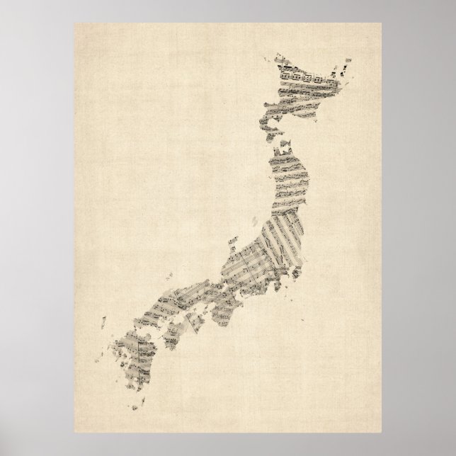 Poster Carte de musique ancienne feuille du Japon (Devant)