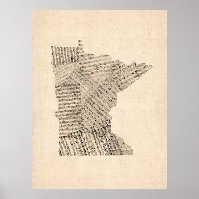 Poster Carte de musique ancienne feuille du Minnesota (Devant)