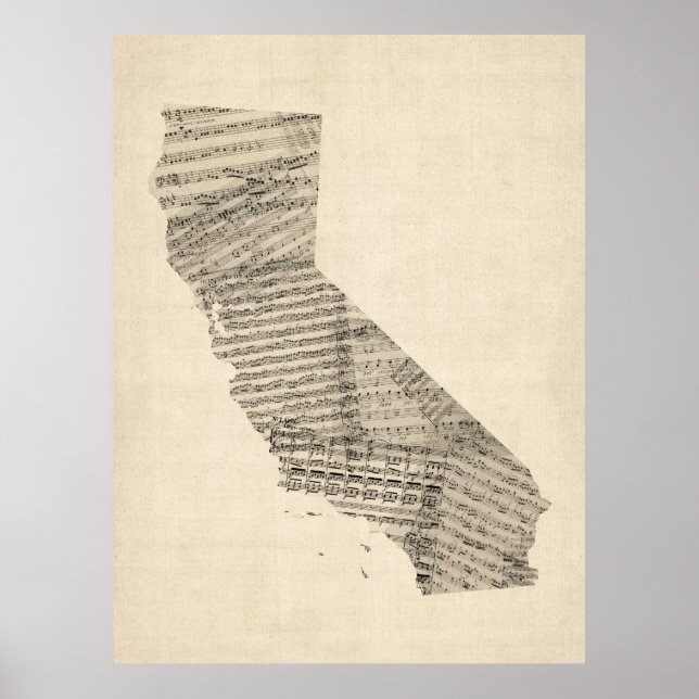 Poster Carte de musique Old Sheet de Californie (Devant)