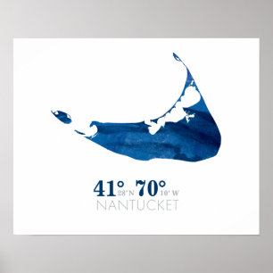 Poster Carte de nantoufle bleu à l'aquarelle avec coordon