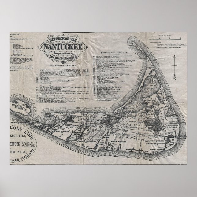 Poster Carte de Nantucket vintage (Devant)