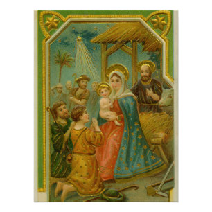 Poster Carte de Noël de la Nativité de l'époque édouardie