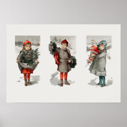 Poster Carte de Noël représentant des enfants art Vintage