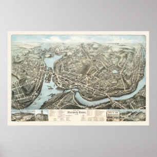 Poster Carte de Norwich, CT à partir de 1876