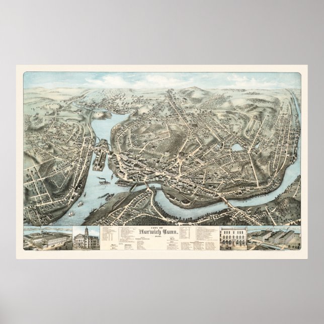 Poster Carte de Norwich, CT de 1876 (Devant)