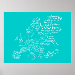 Poster Carte de nourriture de l'Europe (bleu/turquoise