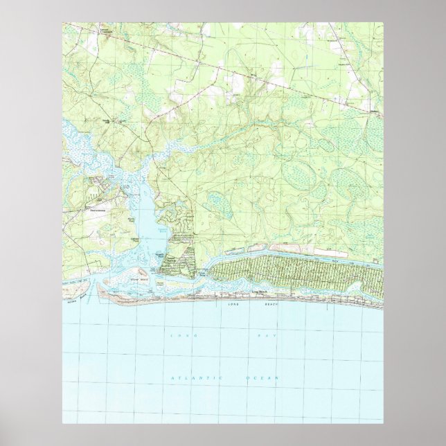 Poster Carte de Oak Island North Carolina (1990) (Devant)