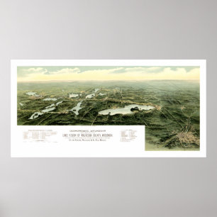 Poster Carte de Oconomowoc et Waukesha Wisconsin en 1890