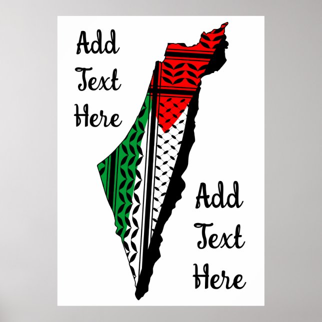 Poster Carte de Palestine avec drapeau et Motif Keffiyeg (Devant)