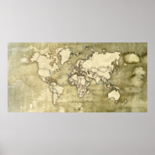 Poster Carte de papier usée du monde