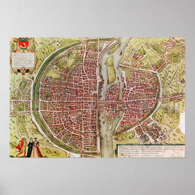 Poster Carte de Paris de Civitates orbis terrarrum (Devant)