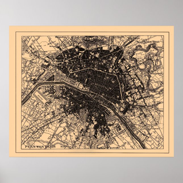 Poster Carte de Paris France, vers 1890 - 1907 (Devant)
