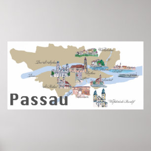 Poster Carte de Passau Allemagne