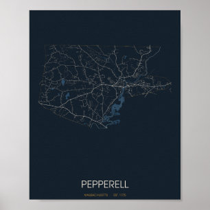 Poster Carte de Pepperell Massachusetts (la nuit)