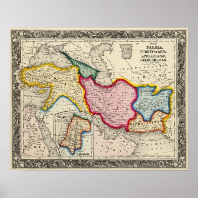 Poster Carte de Perse, Turquie En Asie Afghanistan (Devant)