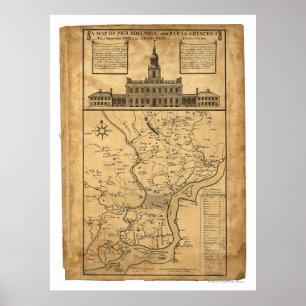 Poster Carte de Philadelphie et des parties 1752 adjacent