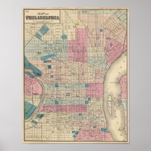 Poster Carte de Philadelphie, Pennsylvanie