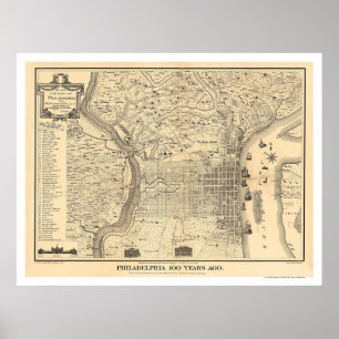 Poster Carte de Philadelphie telle qu'elle était en 1776 
