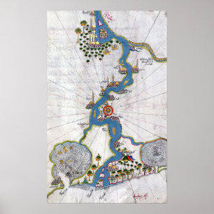 Poster Carte de Piri Reis de la rivière le Nil de son