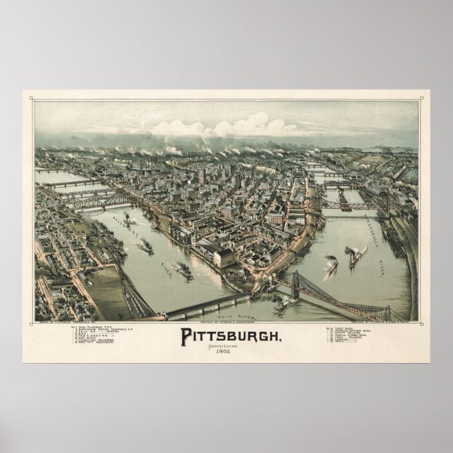 Poster Carte de Pittsburgh (Fowler) - 1902, BigMapBlog.co (Devant)