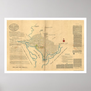 Poster Carte de plan de Washington DC par L'Enfant 1791