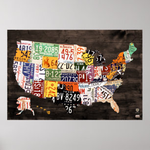 Poster Carte de plaque minéralogique Des Etats-Unis -