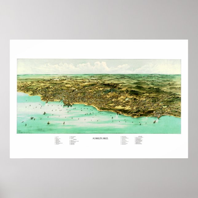 Poster Carte de Plymouth, MA en 1910 (Devant)