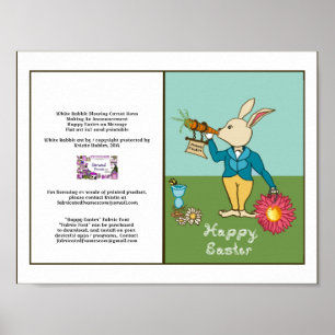 Poster Carte de police de tissu de Pâques de lapin blanc