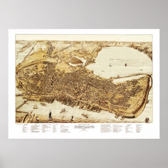 Poster Carte de Portland Maine en 1876 (Devant)