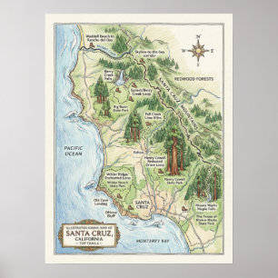 Poster Carte de randonnée de Santa Cruz Californie Big Ba