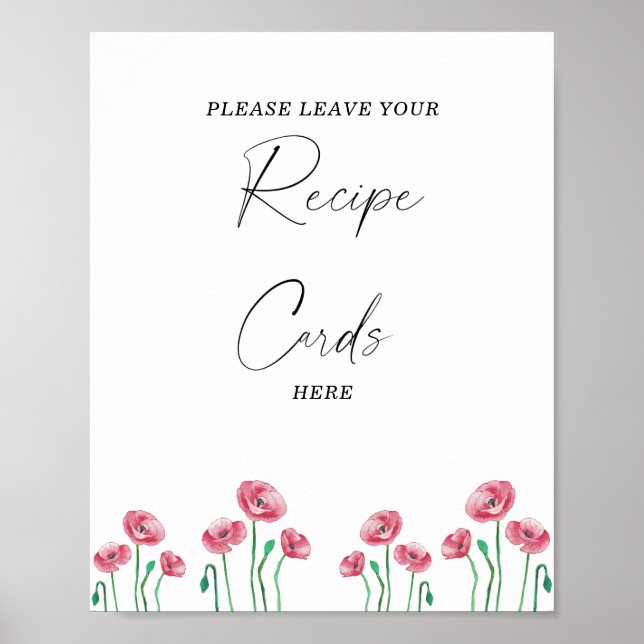 Poster Carte de recette à l'aquarelle florale ici (Devant)