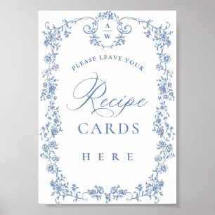 Poster Carte de recette couleur bleu Fleur Ornate Victori