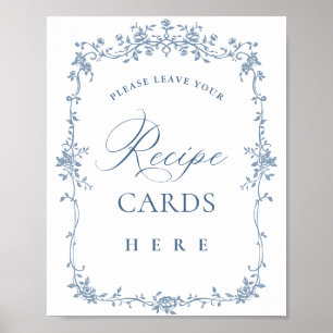 Poster Carte de recette couleur bleu Fleur Ornate Victori