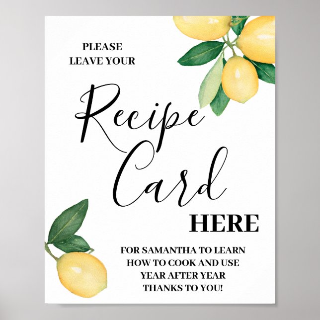 Poster Carte de recette de citrons laisser ici Pancarte d (Devant)