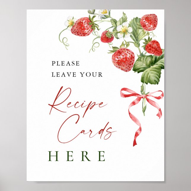 Poster Carte de recette de fraise à l'aquarelle tendance (Devant)