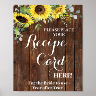 Poster Carte de recette de mariage de tournesols Panneau