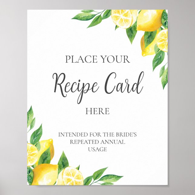 Poster Carte de recette Fête des mariées citron ici Signe (Devant)