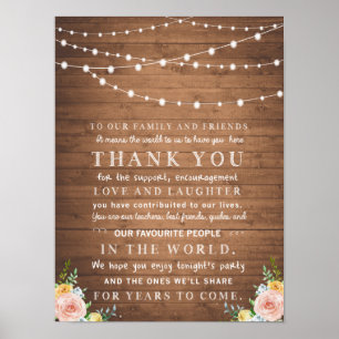 Poster Carte de remerciements floral rustique pour mariag