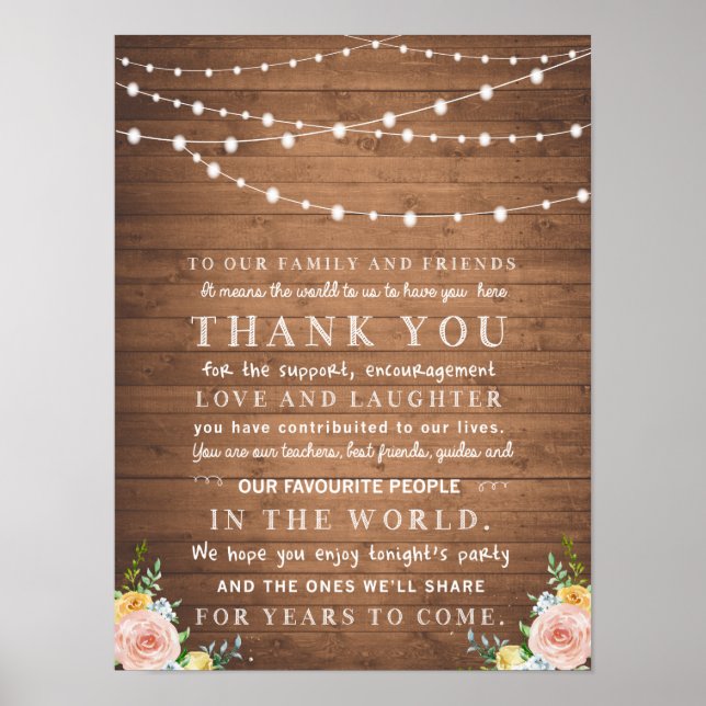 Poster Carte de remerciements floral rustique pour mariag (Devant)