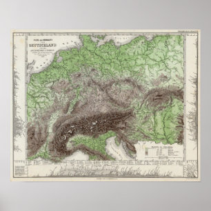 Poster Carte de rivière et de montagne de l'Allemagne