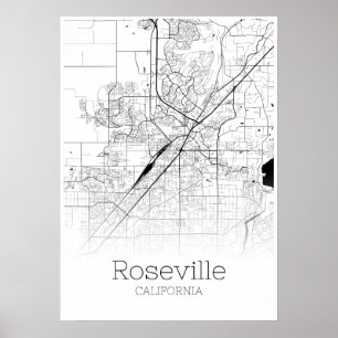 Poster Carte de Roseville - Californie - Carte de ville P