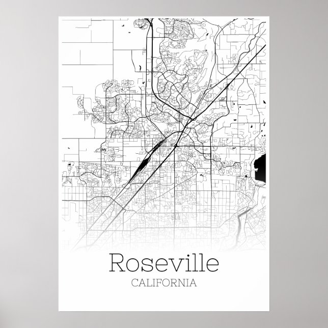Poster Carte de Roseville - Californie - Carte de ville P (Devant)