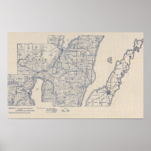 Poster Carte de route de bicyclette du Wisconsin 2