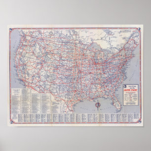 Poster Carte de route Etats-Unis