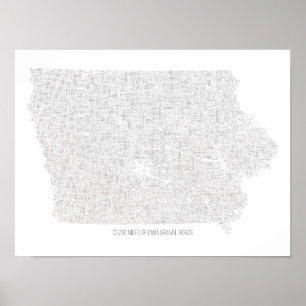 Poster Carte de routes de gravier de l'Iowa
