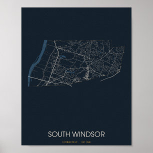 Poster Carte de rue de South Windsor Connecticut (Nuit)