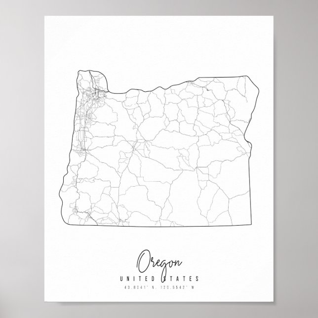 Poster Carte de rue minimale de l'Oregon (Devant)