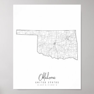 Poster Carte de rue minimale Oklahoma